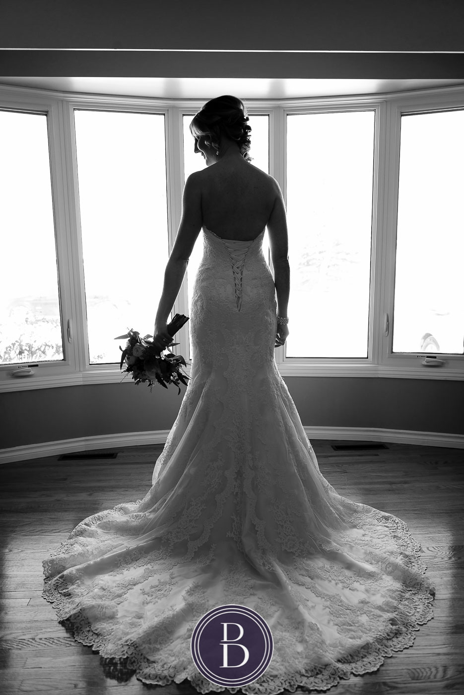 Bride with bouquet getting ready portrait for wedding