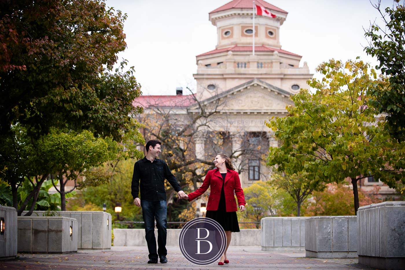 engagement photos at university, holding hands full of love