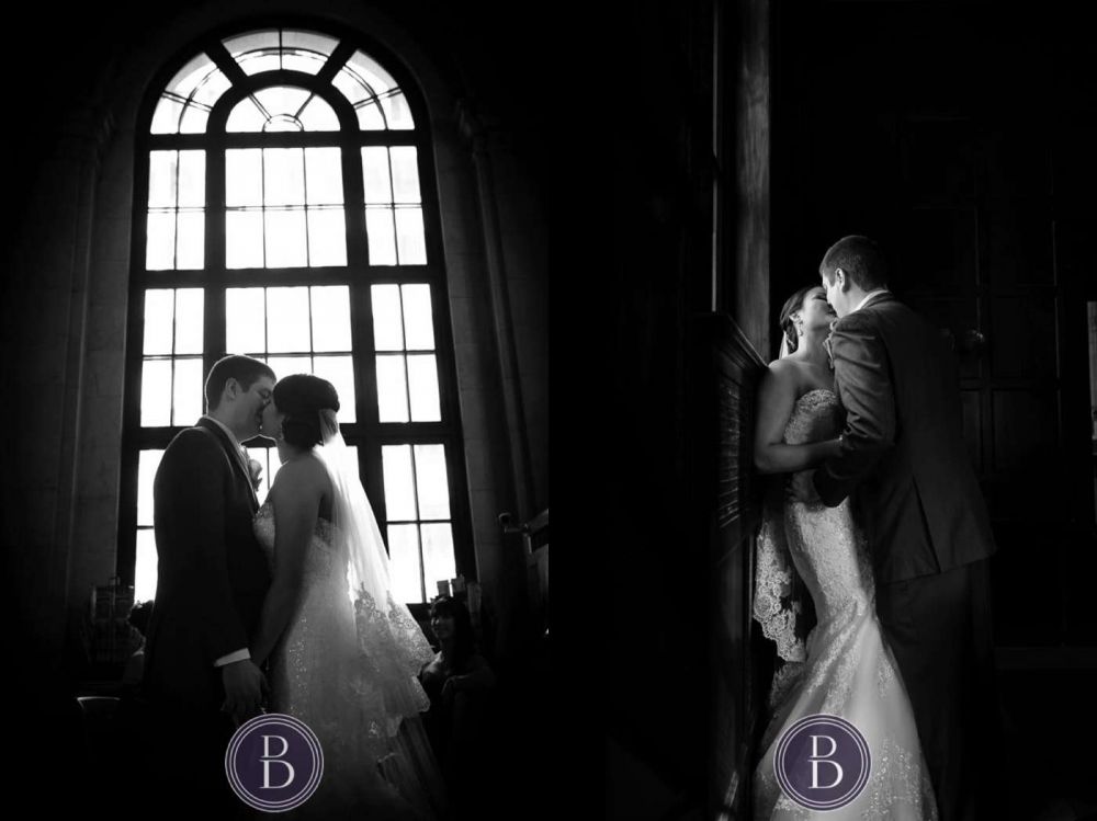 Winnipeg wedding photos romantic black and white portrait Hamilton Building window