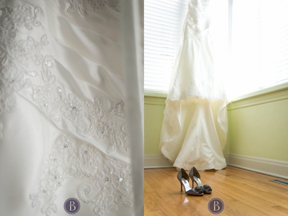 Brides dress and shoes with gown details wedding day in Winnipeg