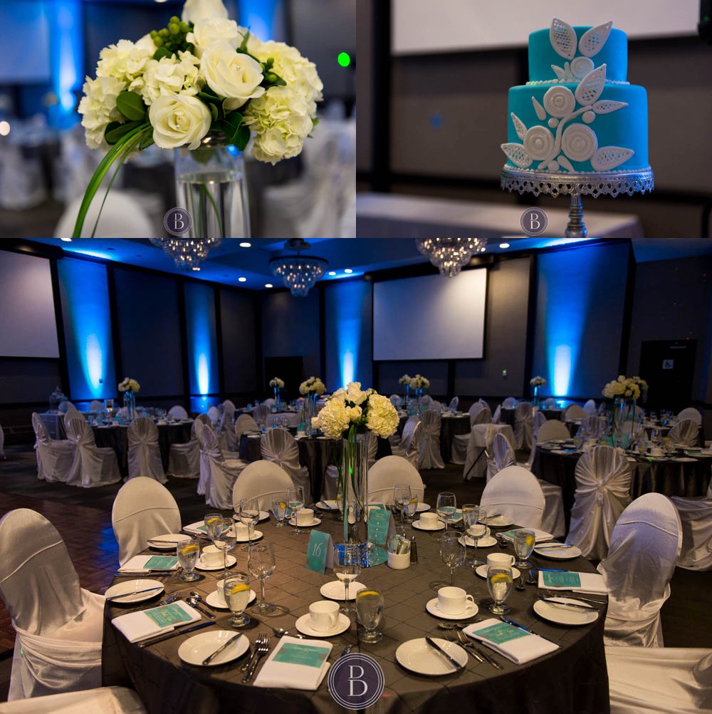 Jewish wedding reception hall Radisson Winnipeg, wedding cake, flowers, table decor