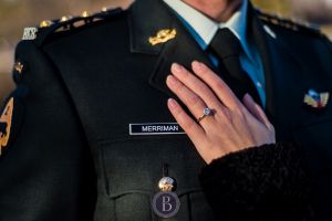 Girls engagement ring, groom to be army uniform