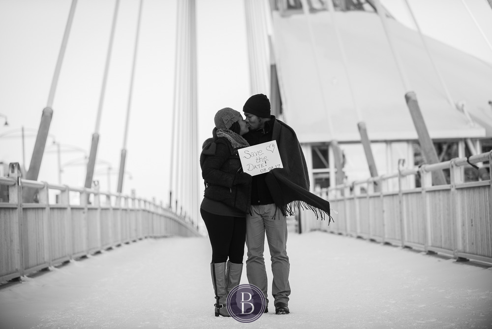 Winnipeg winter engagement photo session on bridge couple
