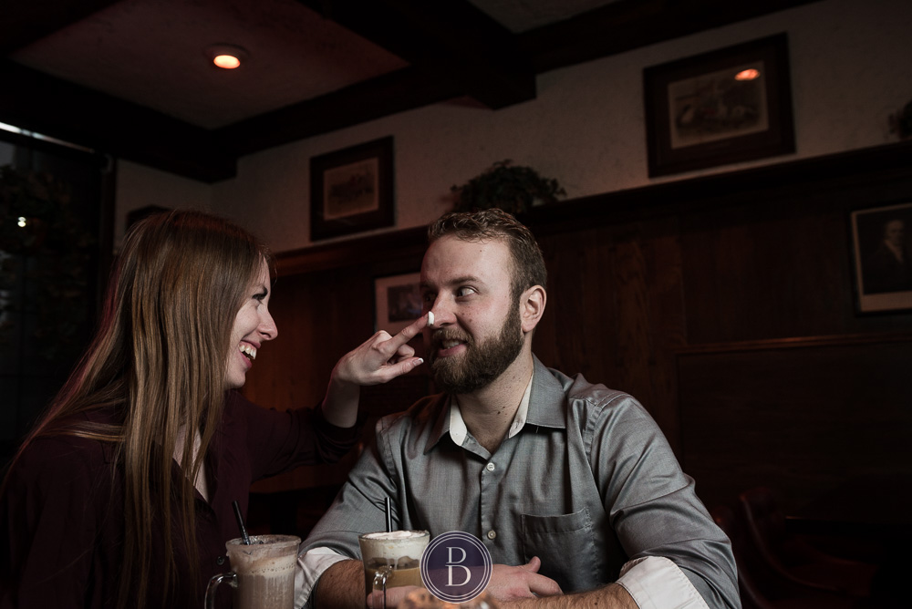 engaged couple coffee funny moment Bailey's restaurant