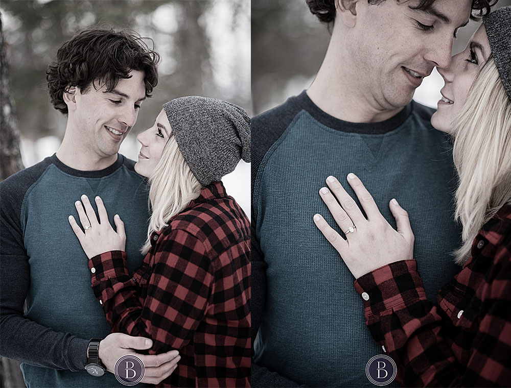 Winter engagement photos portrait of couple in love