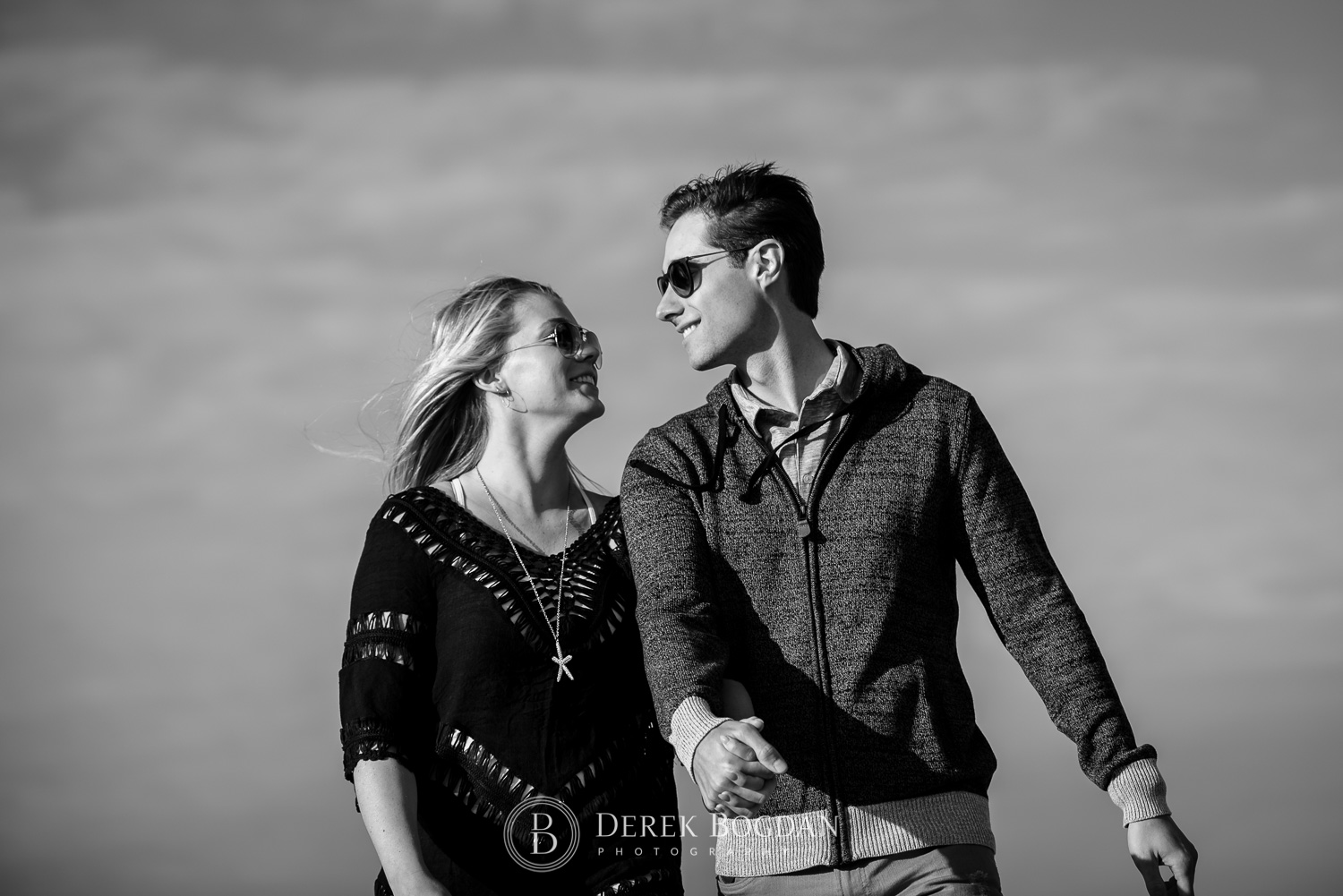 Gimli beach engagement photo session couple sunglasses portrait