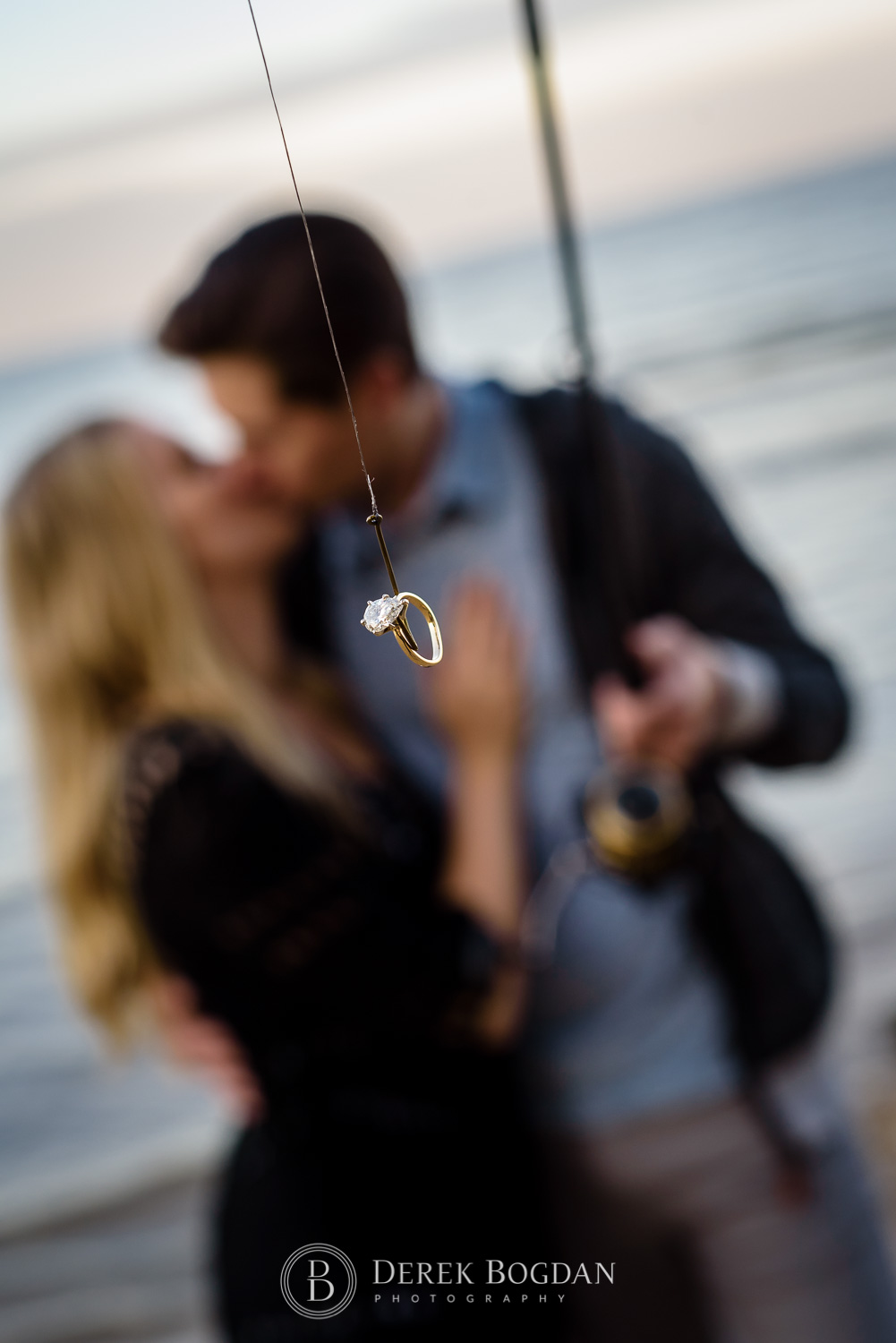Gimli beach engagement photo session ring on fish hook