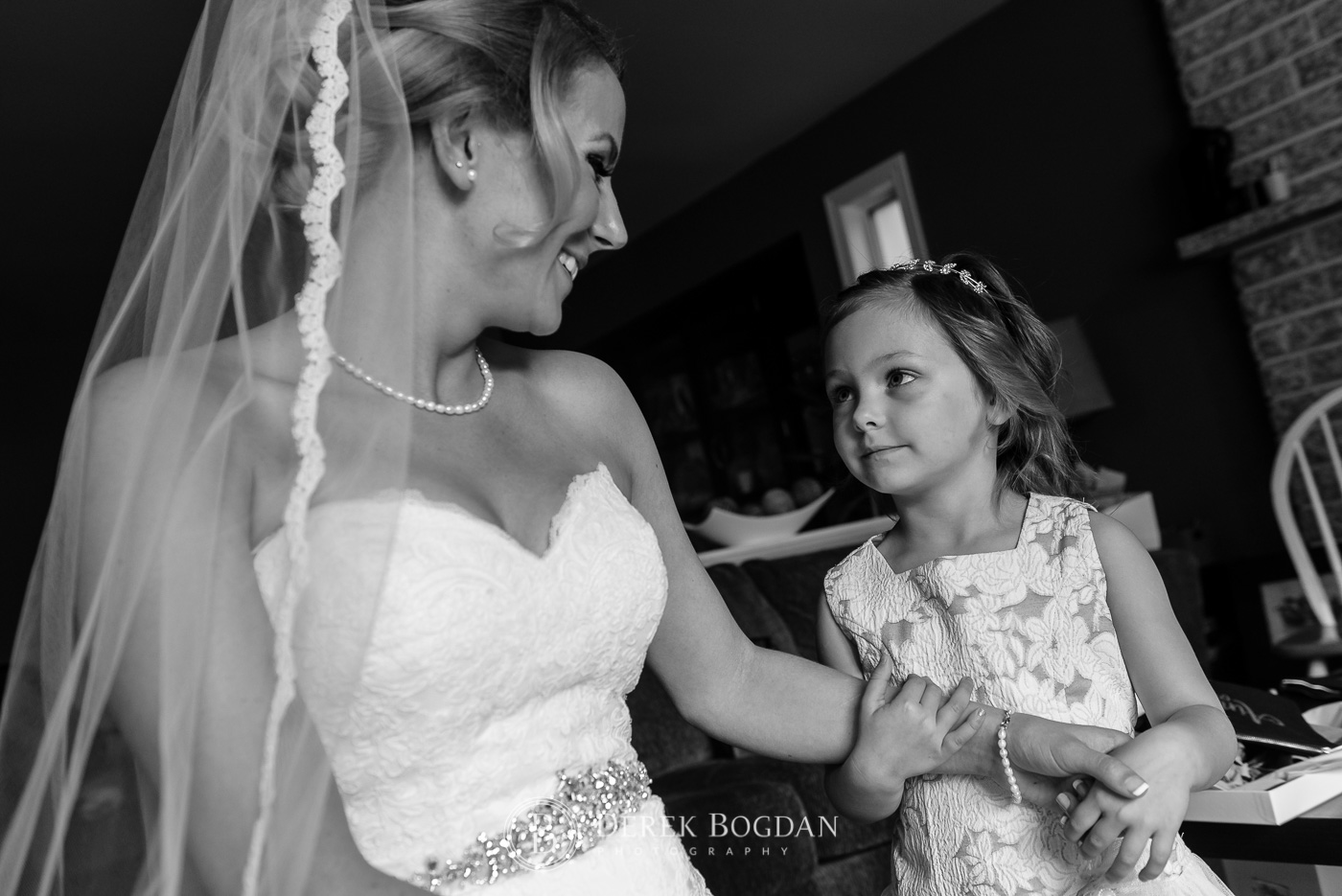 flower girl and bride getting ready wedding day