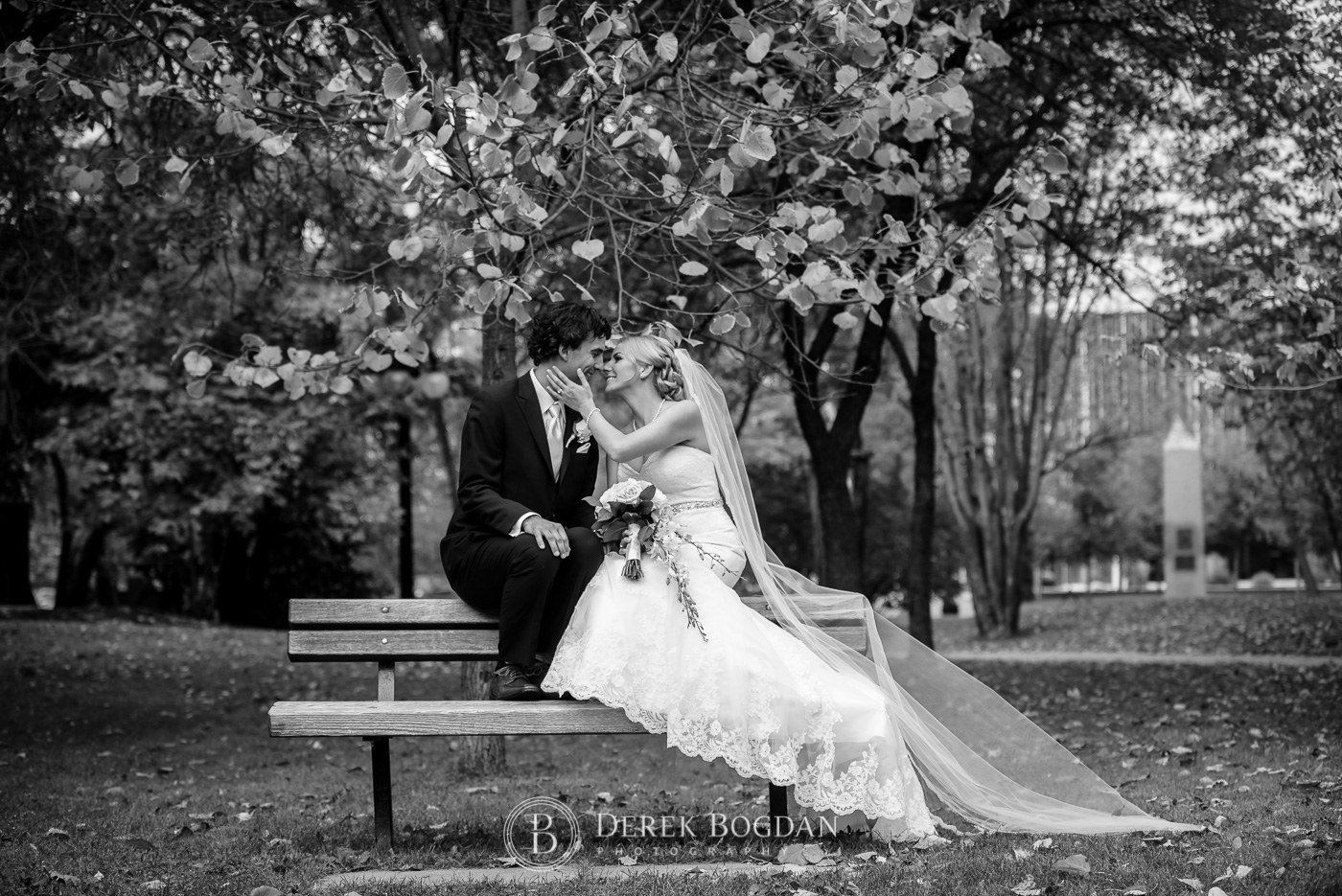 MET wedding bride and groom portrait park bench