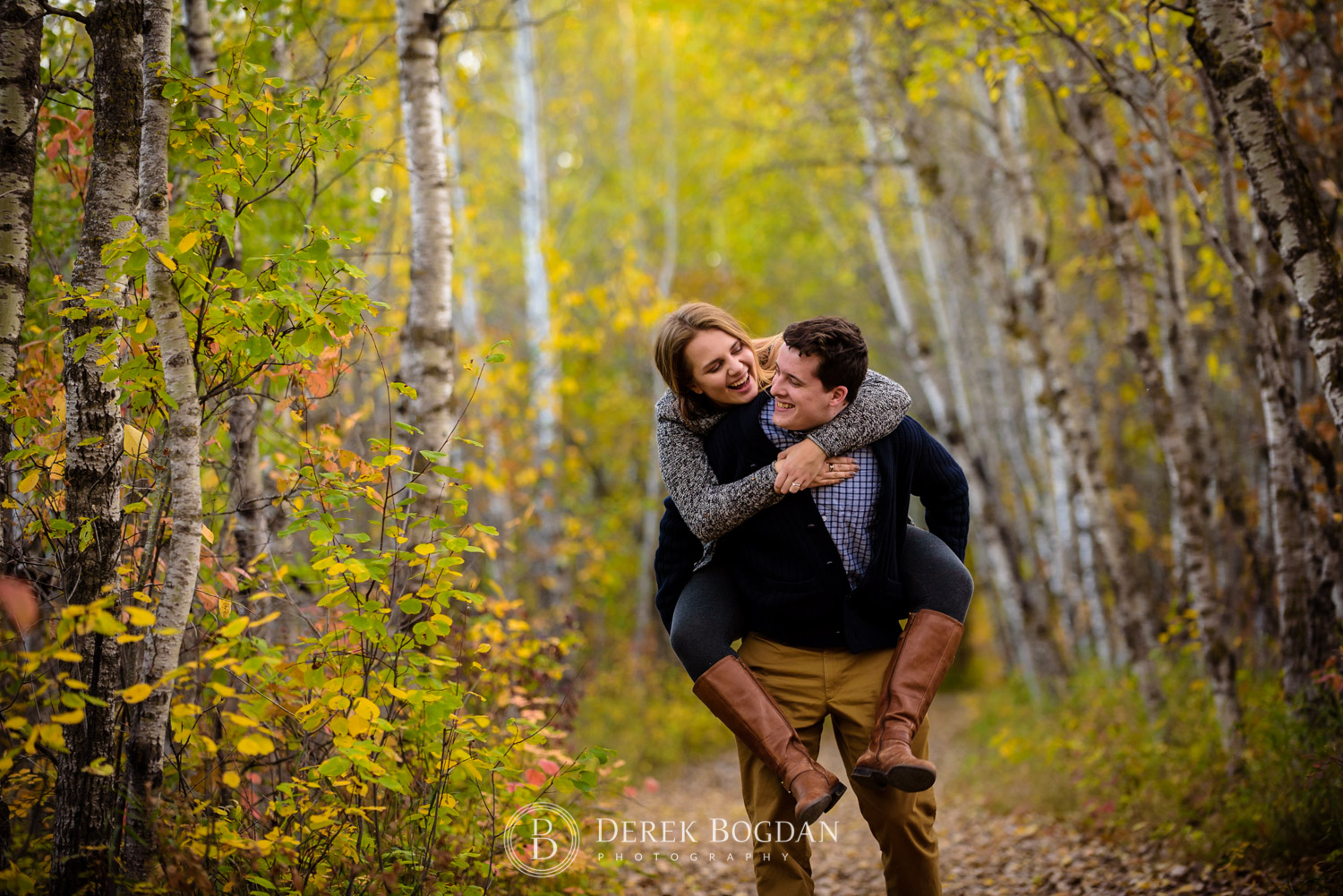 assiniboine forest fall engagement session fun times full of smiles