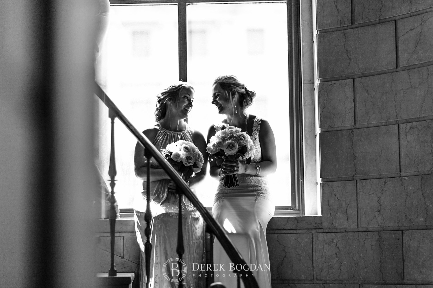 Bride and maid of honour staircase