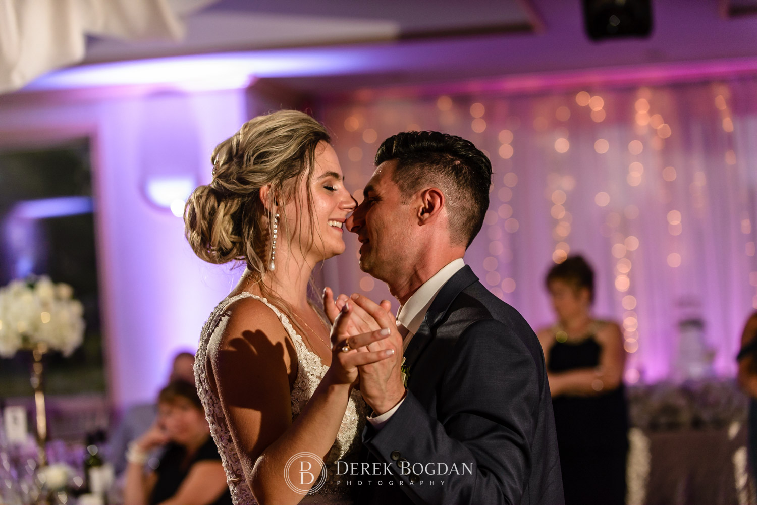 smiles bride groom first dance Bel Acres Golf Country wedding reception Bel Acres Golf and Country Club Wedding