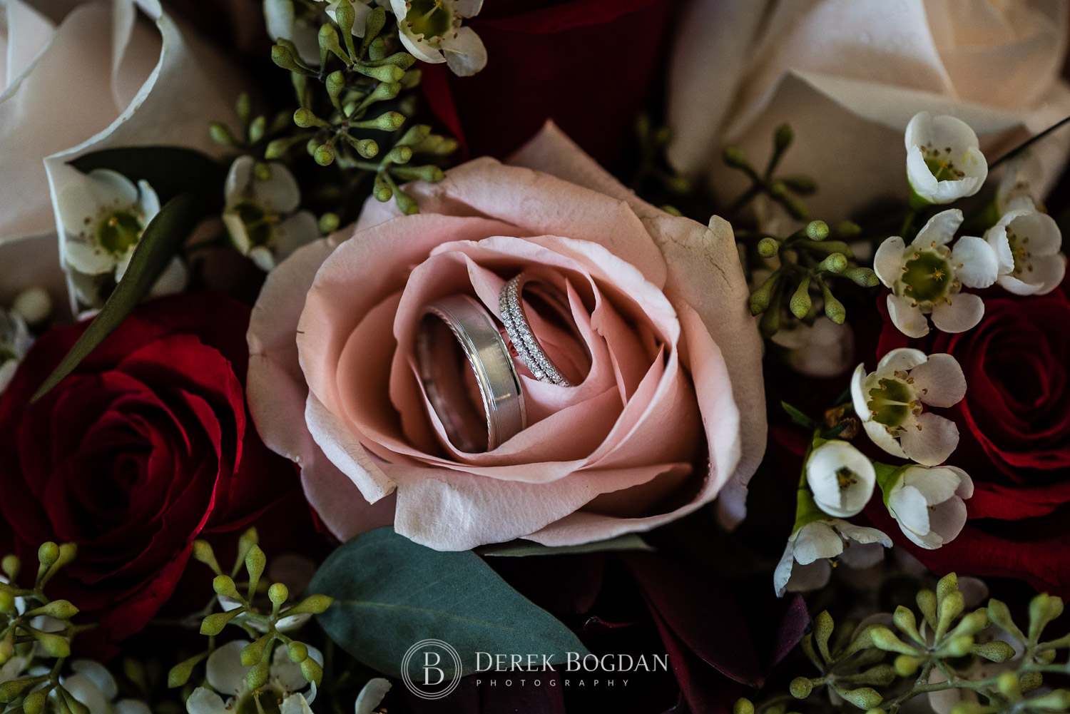 wedding flowers and rings