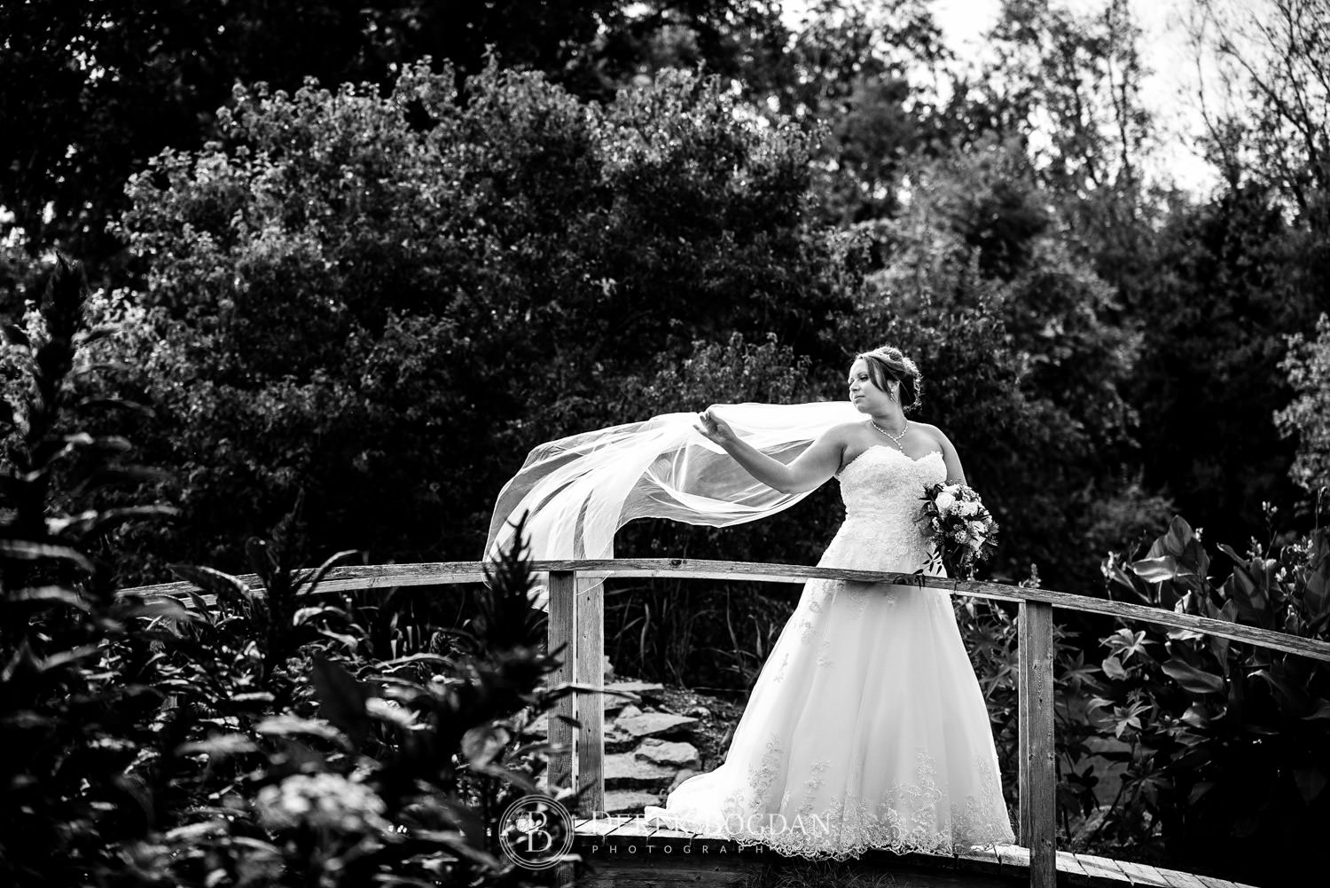 bride veil outdoor portrait on bridge