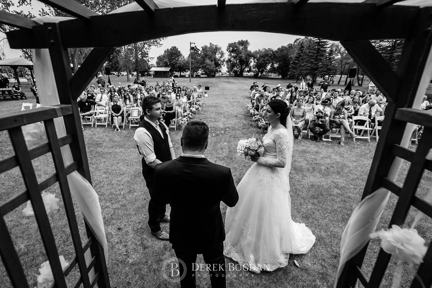 outdoor ceremony Manitoba wedding portrait from above