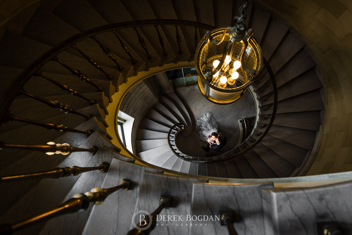 Winnipeg top wedding photographer bride and groom staircase photo portrait