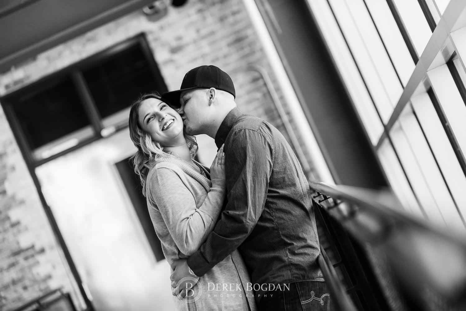 Engagement photos inside Red River college