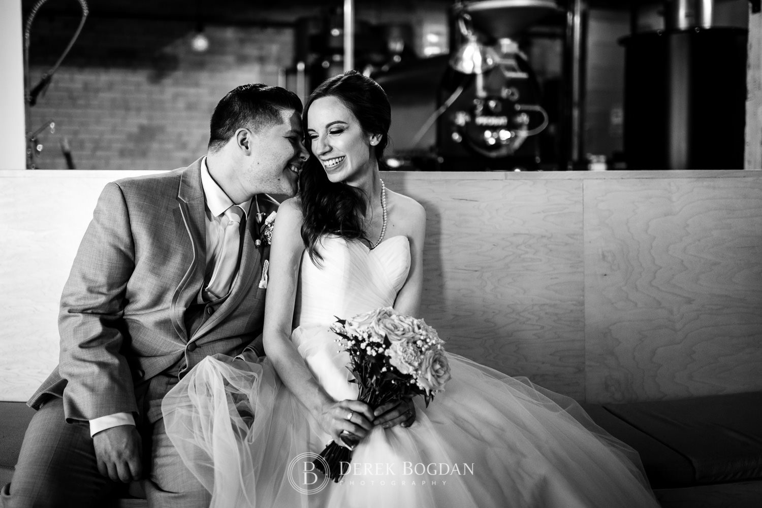 Bride and groom smiling moment at The Forth Winnipeg coffee