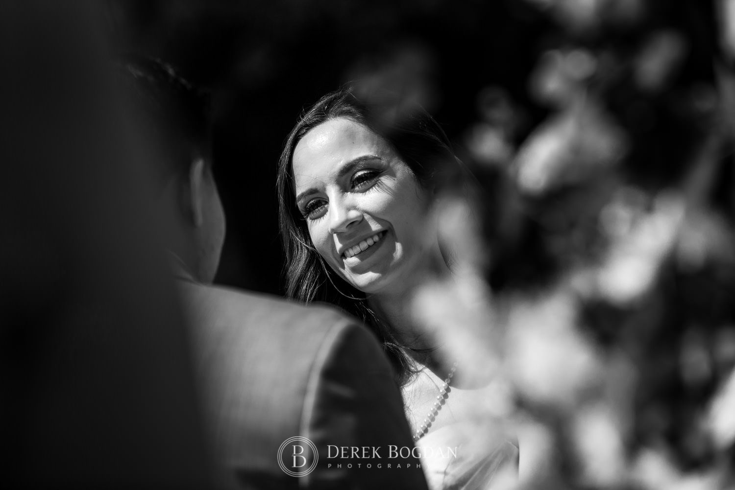 Outdoor wedding at the Forks National Historic Site bride smiling