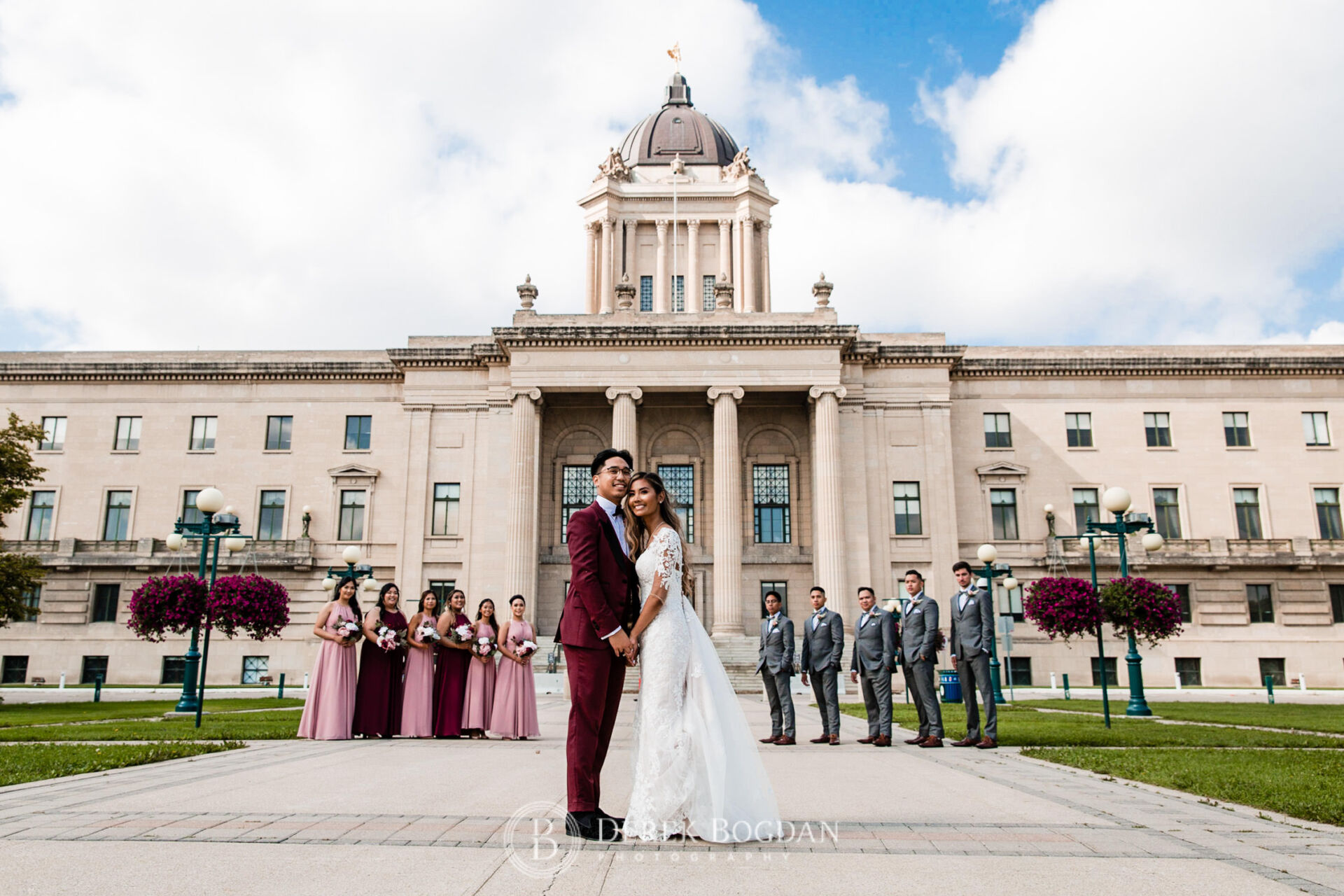 Winnipeg catholic wedding bridal portrait Legislative grounds bride groom